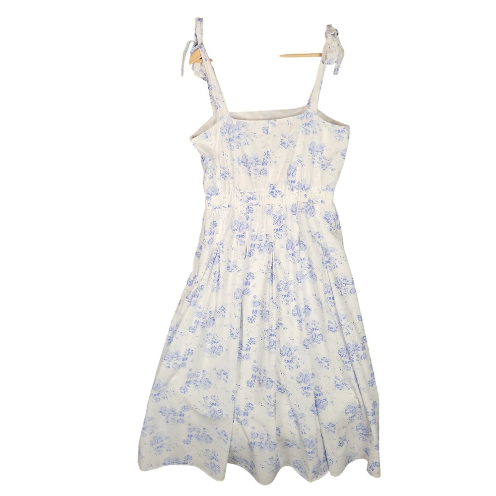Hyacinth House Tuckernuck Dress Women's L White Blue Floral Chintz Teagan Midi - Picture 3 of 10